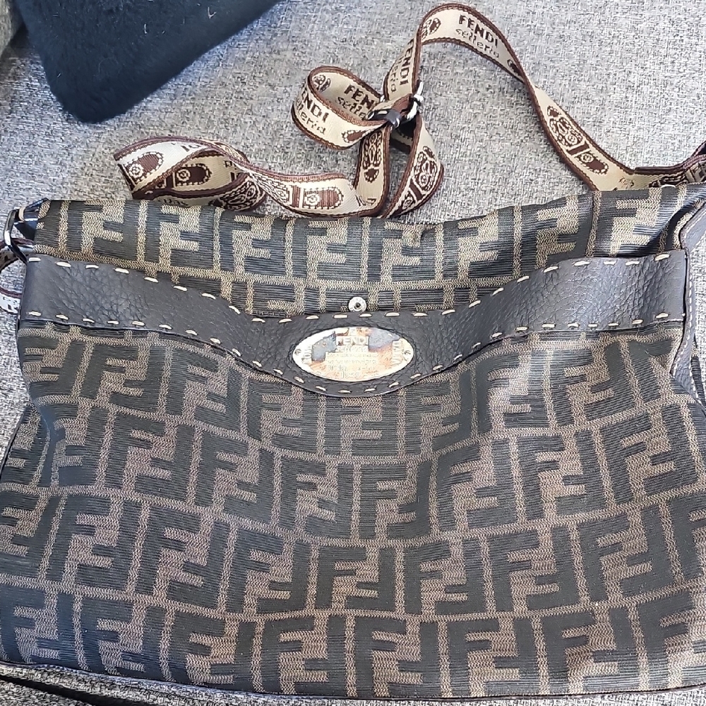 Fendi Black and Brown Logo Shoulder Bag